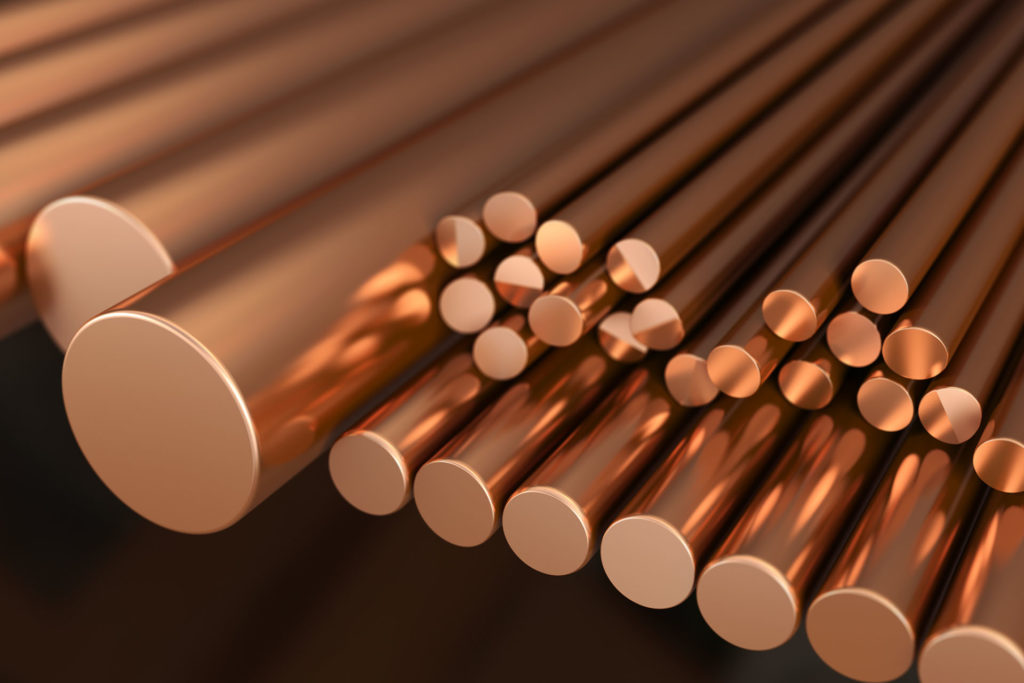 copper metal, rods of copper. 3d illustration.
