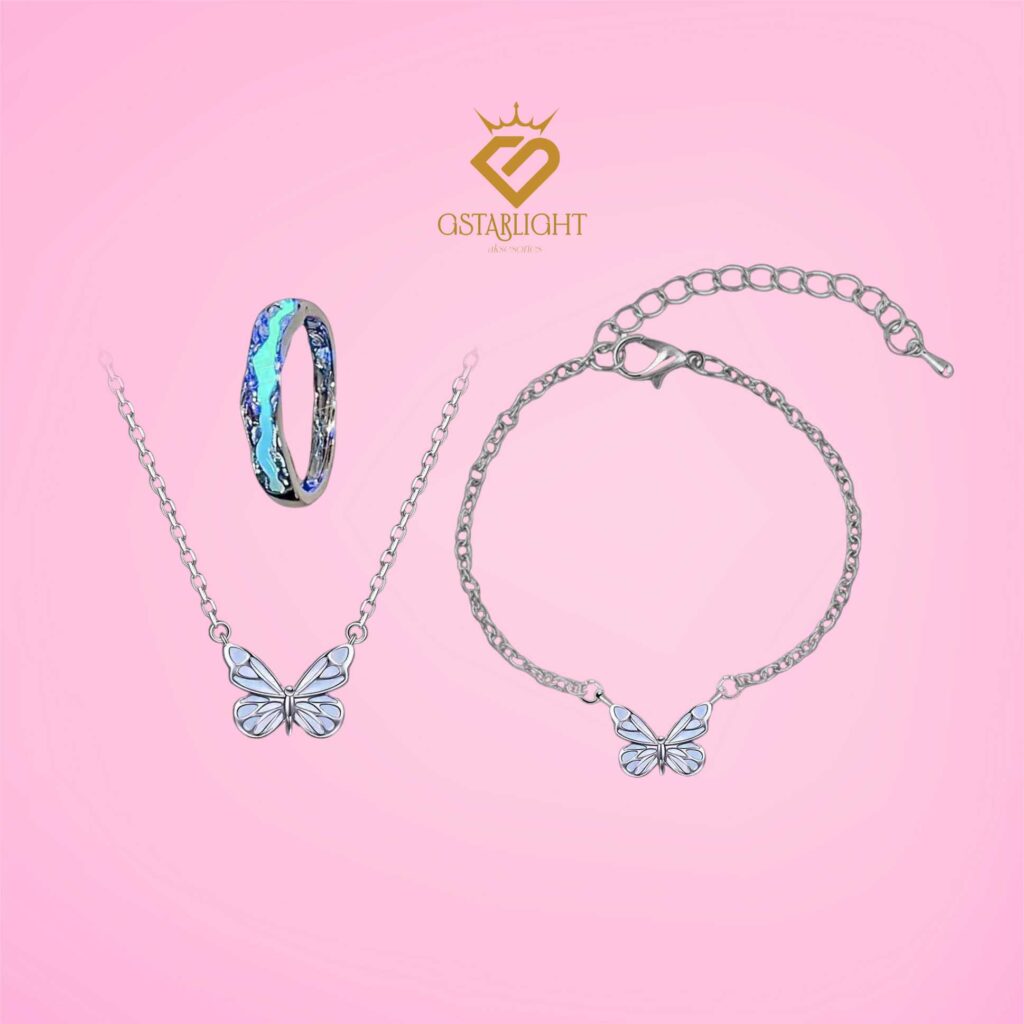 set aksesoris liontin glow butterfly set