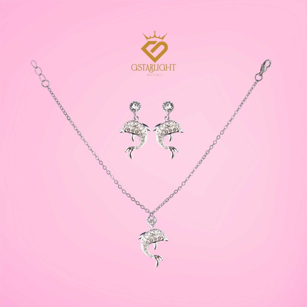 set kalung & anting silver dolphin crystal